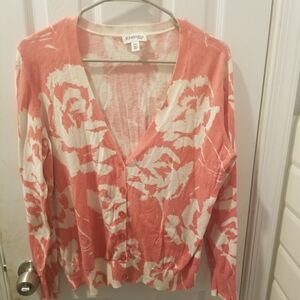 St. John's Bay Coral and Cream Floral Button-Up Cardigan
